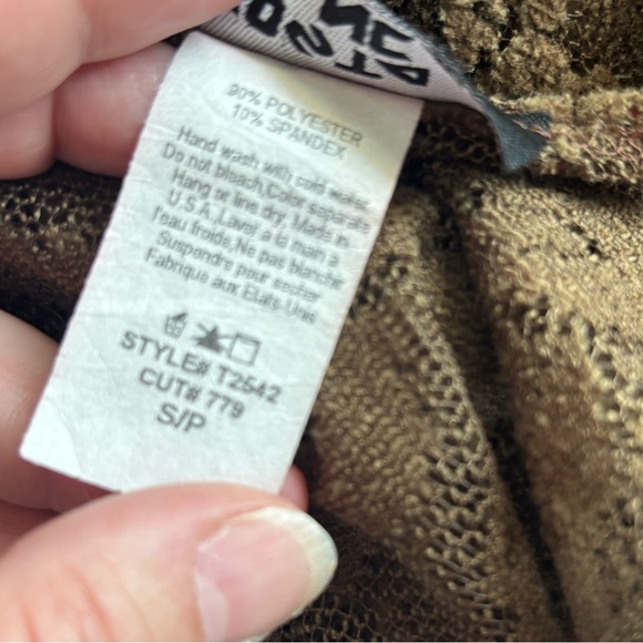 Y2K Costa Blanca‎ Brown Lace V-Neck Top with Long Sleeves and Flair Bottom Sm - Picture 8 of 9